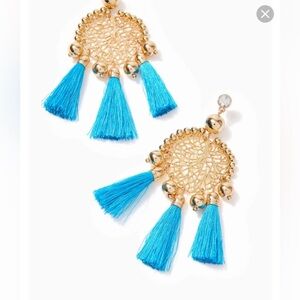 NEW earrings sea dreamer cumulus blue gold round disc w tassels Lilly Pulitzer